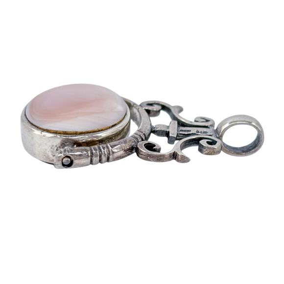 Reversible Oval Pendant | Mother of Pearl Onyx | Vintage Sterling Silver 925 - Picture 4 of 6